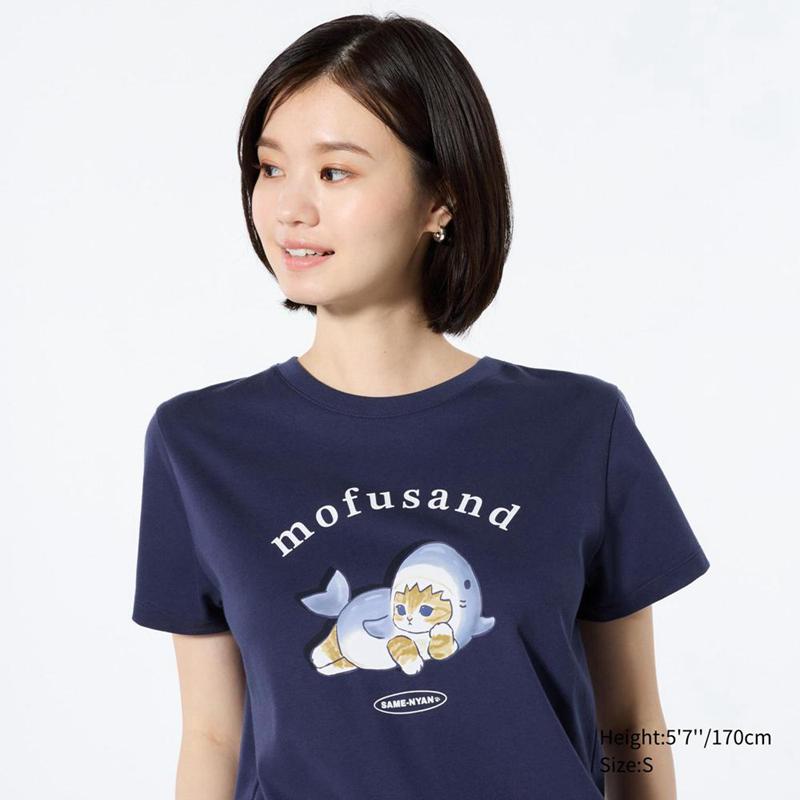 Uniqlo mofusand UT Graphic Women T-Shirts Navy  US |  SHAZ-74062