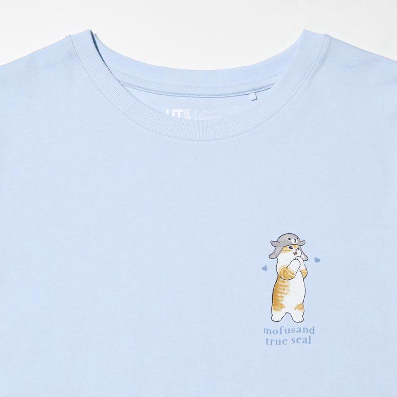 Uniqlo mofusand UT Graphic Women T-Shirts Light Blue  US |  NWRF-38490